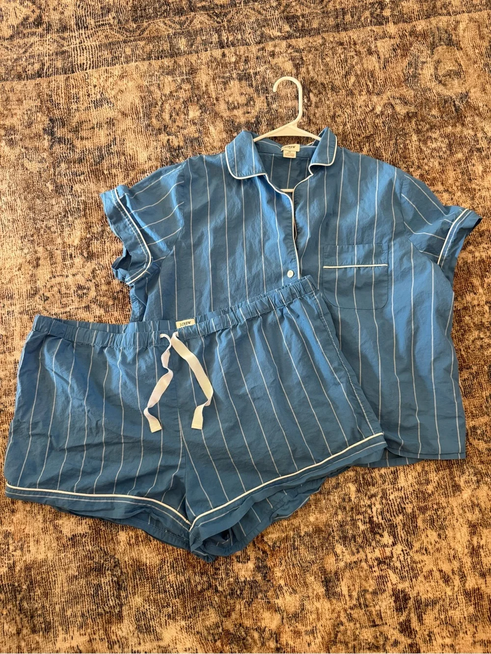 J. Crew Light Blue Striped Cotton Pajama Set